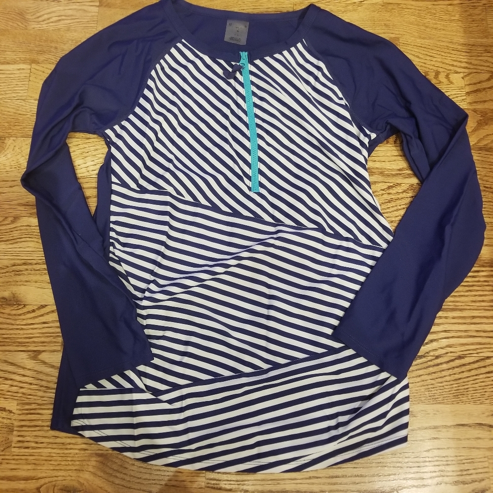 (M) Motherhood Maternity Stretchy Shirt Striped Nautical Sailor Contemporary